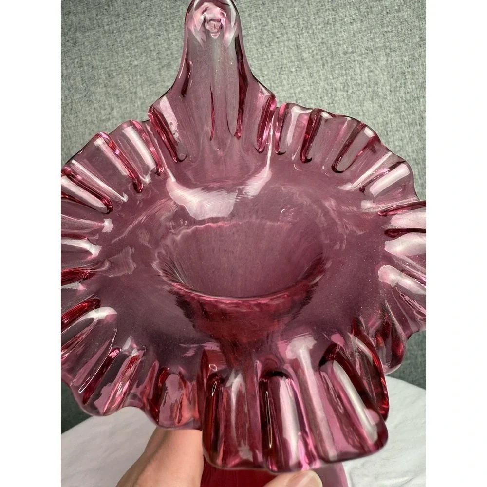 Fenton Cranberry Pink Glass Jack in The Pulpit Ruffle Edge Vase 11 In Tall - Picture 5 of 7